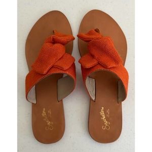 Seychelles Woman’s Jubilee Orange Burlap Thong Sandals Size 10